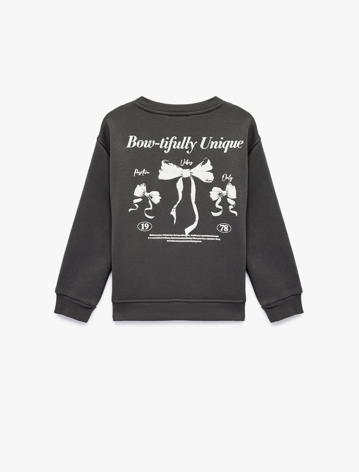 Kız Çocuk Uzun Kollu Bisiklet Yaka Fiyonk Baskılı Sweatshirt