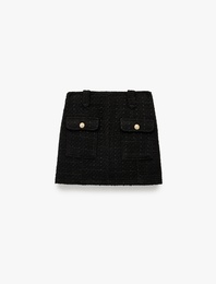 Metal Aksesuarlı Cep Detaylı Mini A Kesim Tüvit Etek