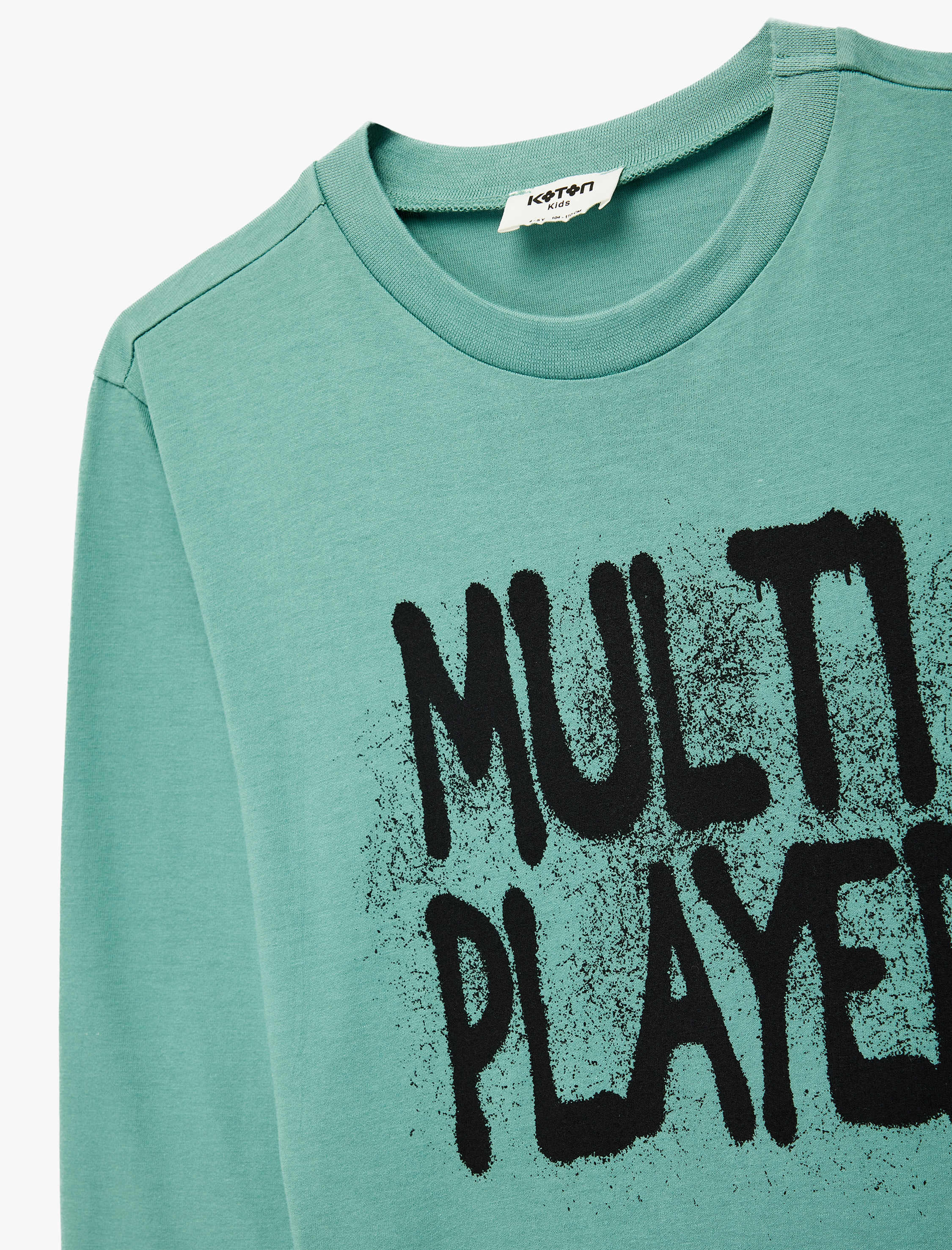  Erkek Çocuk Bisiklet Yaka Baskılı Pamuklu Uzun Kollu Tişört