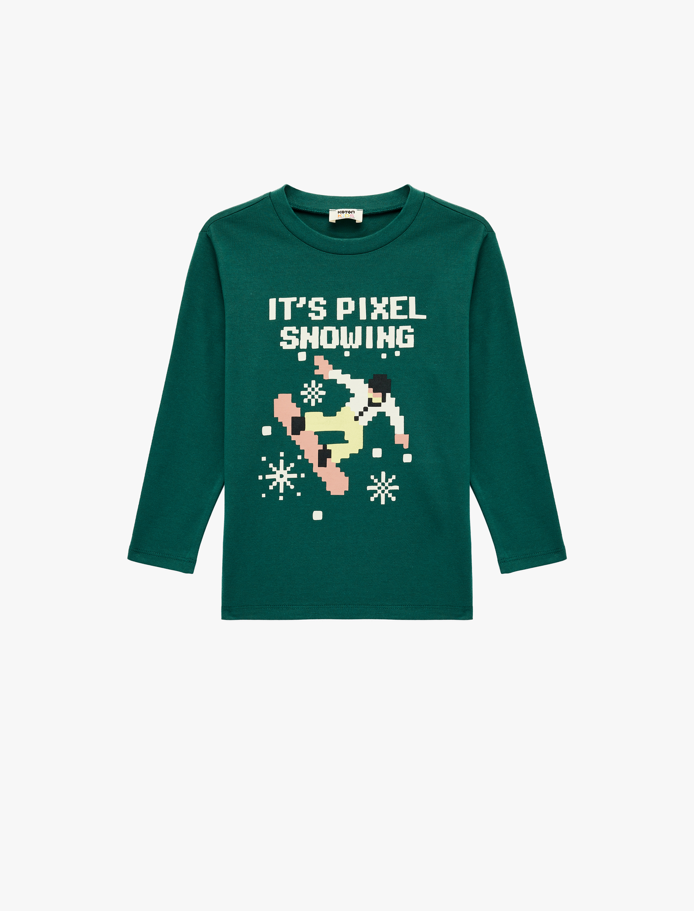  Erkek Çocuk Pamuklu Uzun Kollu Bisiklet Yaka Yılbaşı Baskılı Yılbaşı Tişört