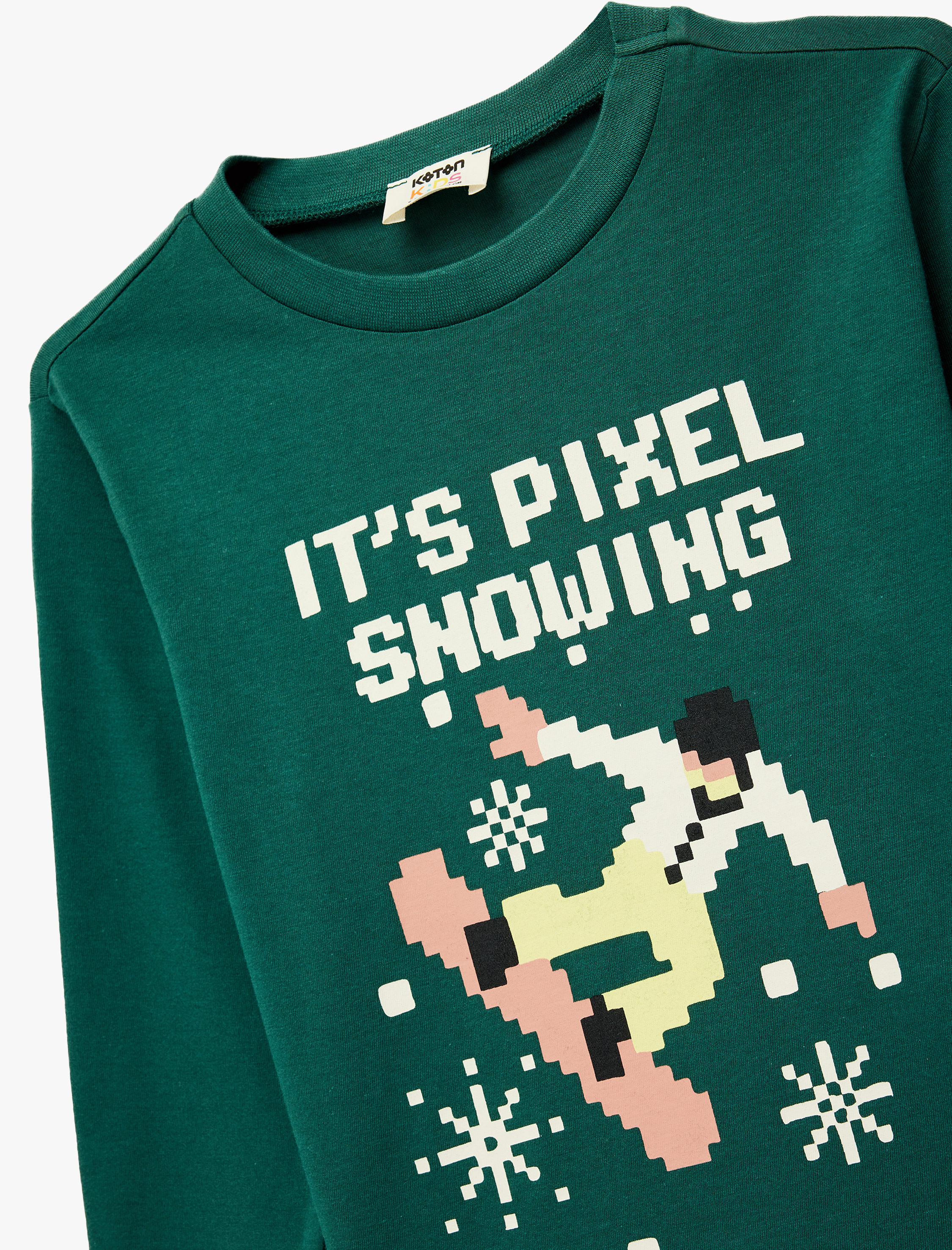  Erkek Çocuk Pamuklu Uzun Kollu Bisiklet Yaka Yılbaşı Baskılı Yılbaşı Tişört