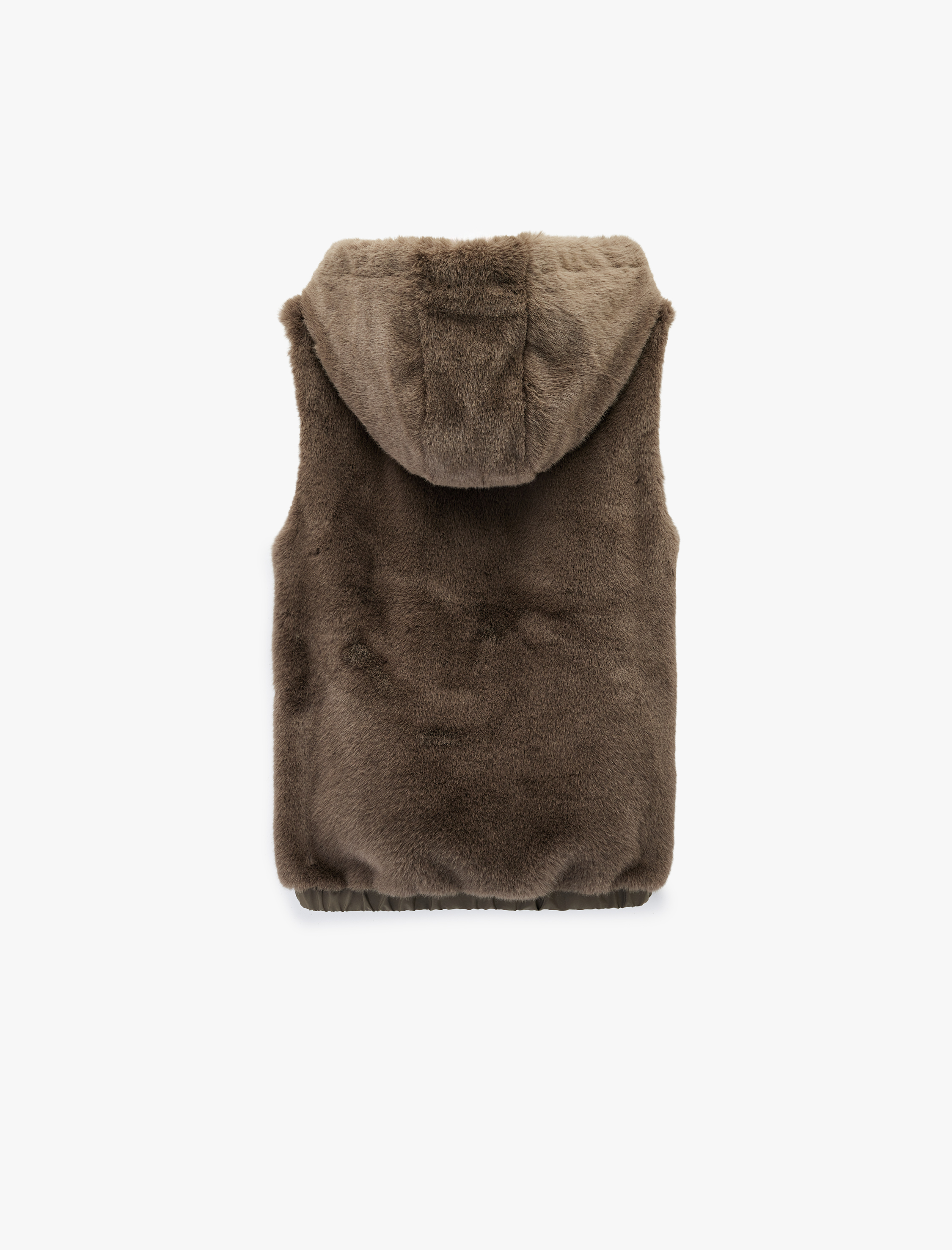   Kolsuz Kapüşonlu Fermuarlı Peluş Yelek