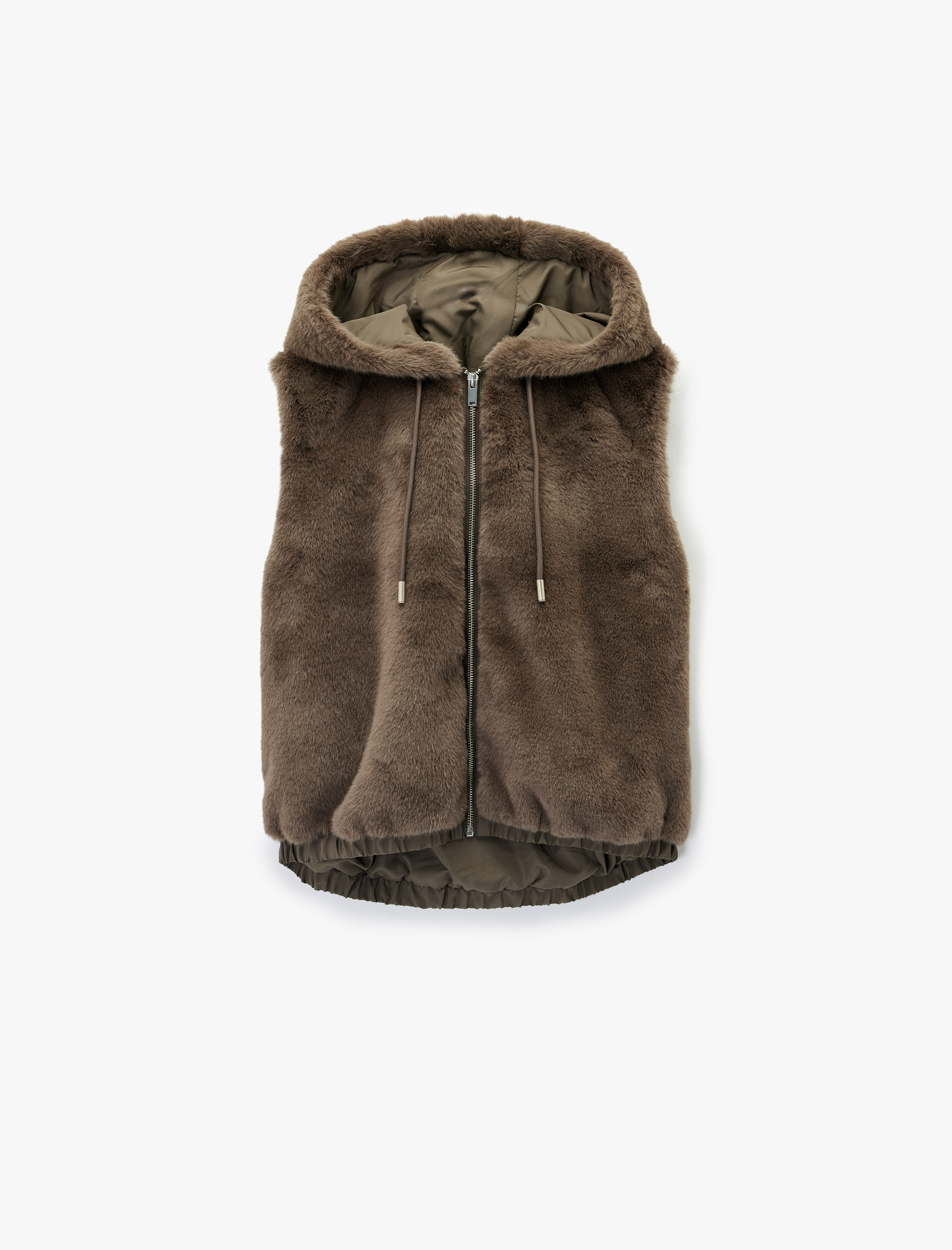   Kolsuz Kapüşonlu Fermuarlı Peluş Yelek