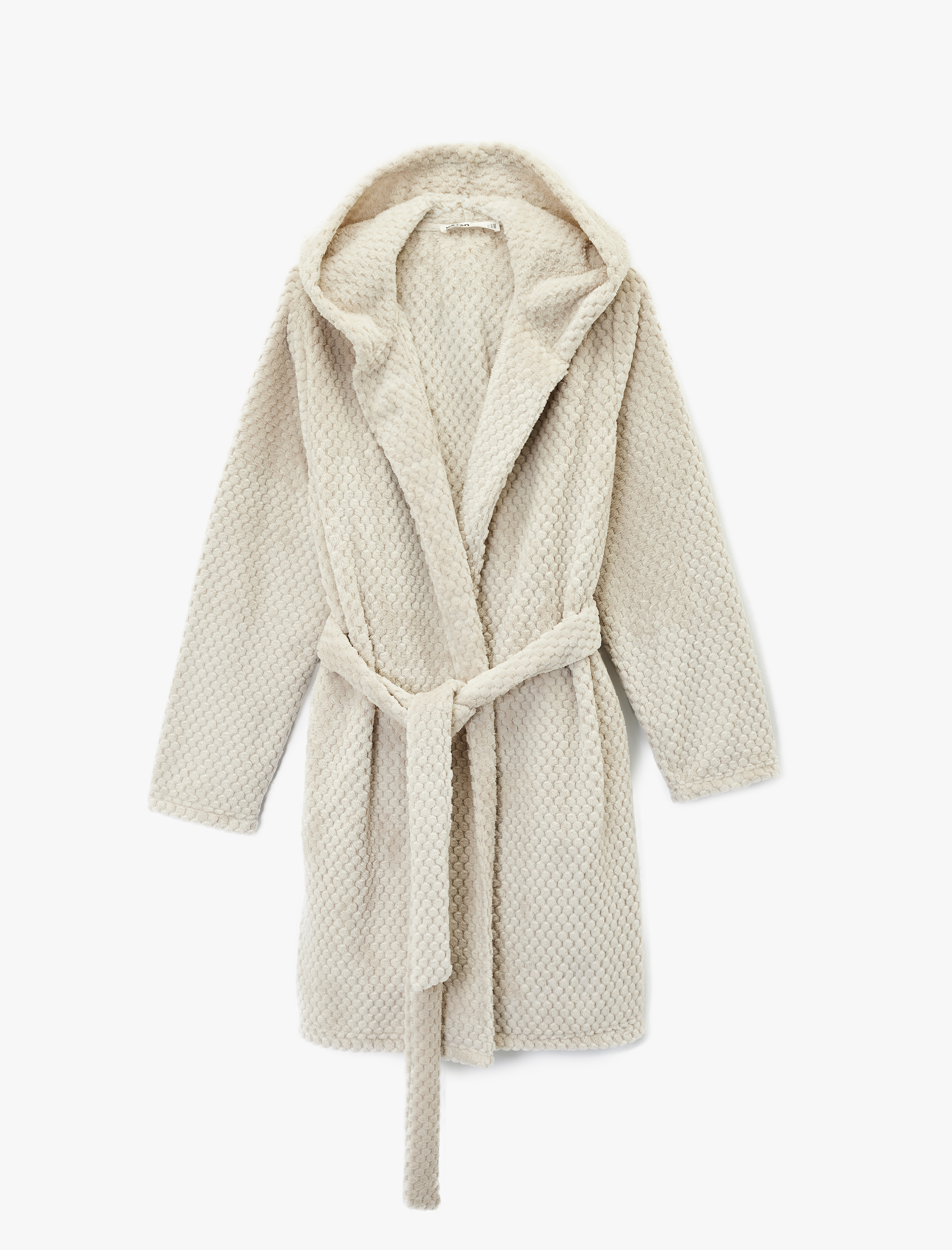   Uzun Kollu Kapüşonlu Kemerli Peluş Sabahlık