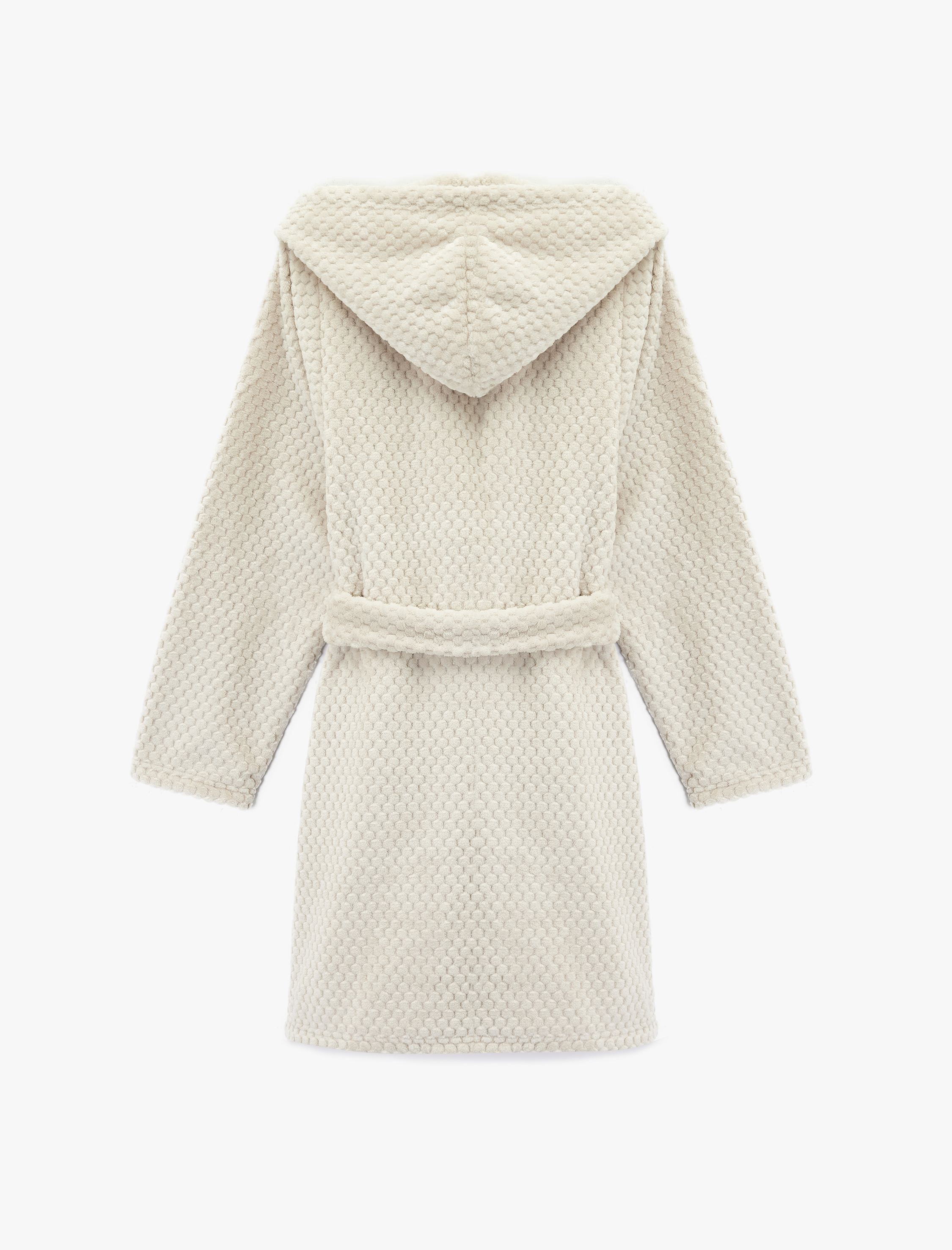   Uzun Kollu Kapüşonlu Kemerli Peluş Sabahlık