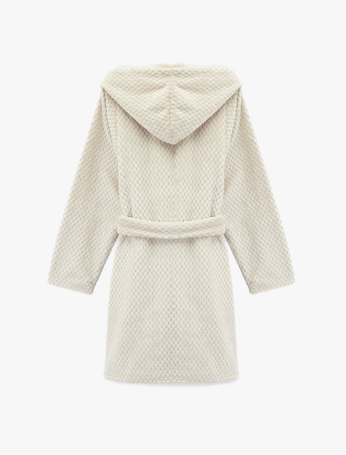  Uzun Kollu Kapüşonlu Kemerli Peluş Sabahlık