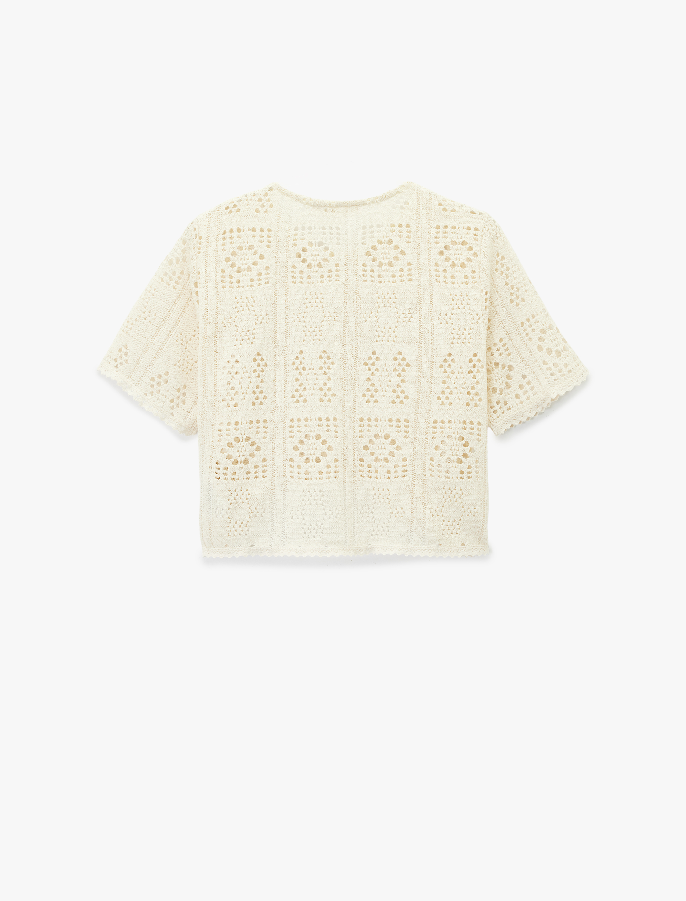   Regular Fit Bisiklet Yaka Kısa Kollu Kroşe Crop Tişört