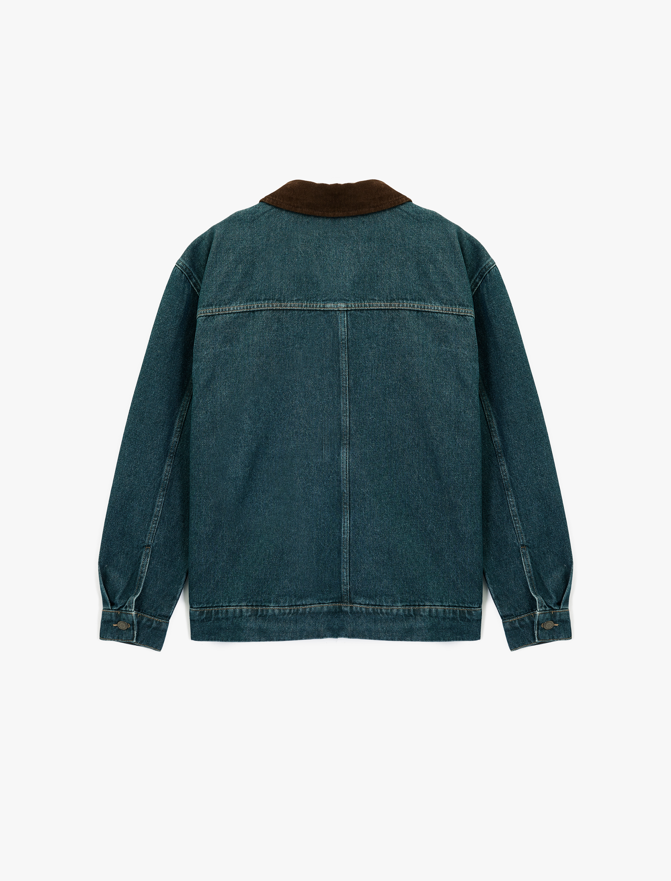   Regular Fit Uzun Kollu Kapaklı Cepli Renk Kontrastlı Yaka Jean Ceket