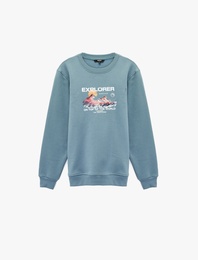 Uzun Kollu Regular Fit Bisiklet Yaka Baskılı Sweatshirt