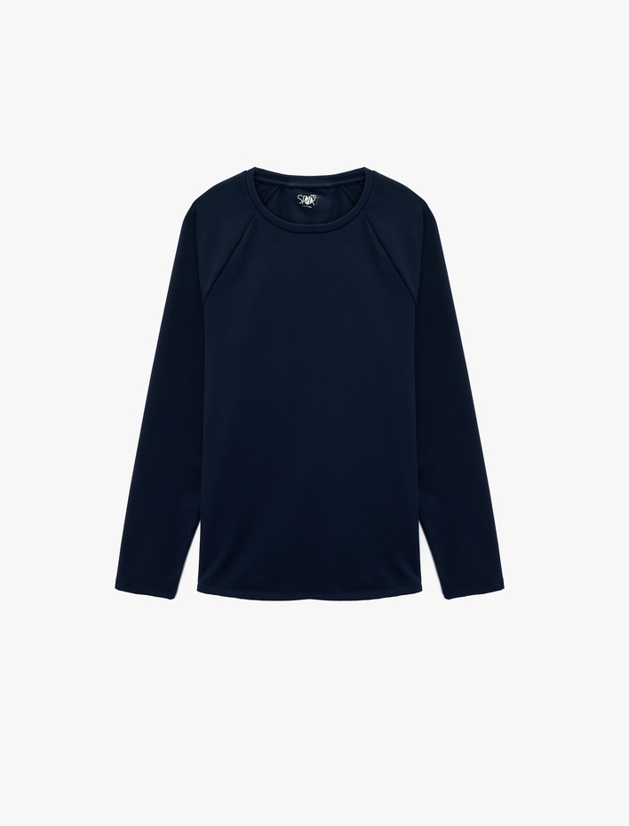  Uzun Kollu Bisiklet Yaka Dikiş Detaylı Slim Fit Spor Tişört