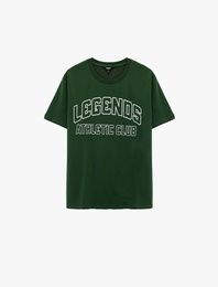 Regular Fit Kısa Kollu Pamuklu Bisiklet Yaka Baskılı Spor Tişört