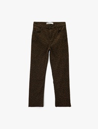 Dar Kesim Cepli Leopar Desenli Jean Pantolon - Flare Fit Crop Jeans