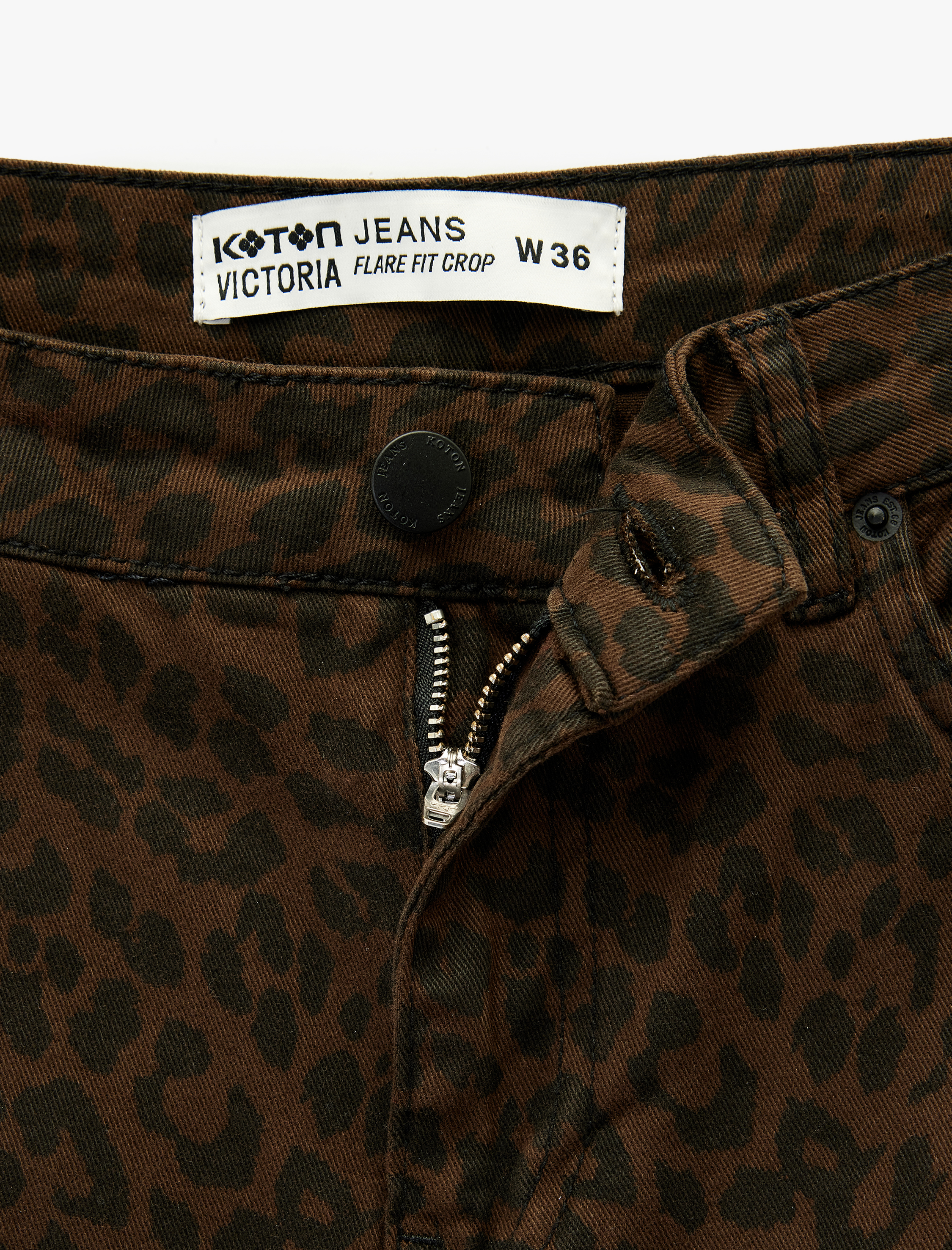   Dar Kesim Cepli Leopar Desenli Jean Pantolon - Flare Fit Crop Jeans