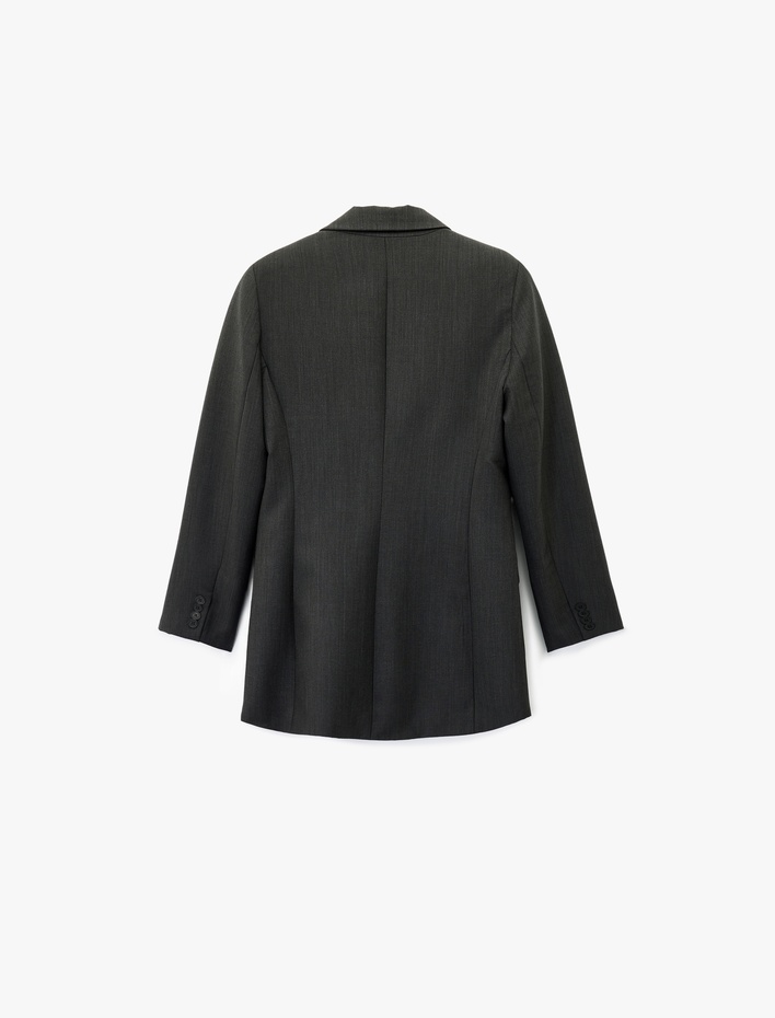  Kruvaze Yaka Uzun Kollu Cep Detaylı Düğmeli Blazer Ceket