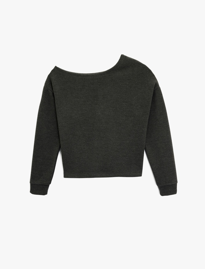  Rahat Kalıp Uzun Kollu Asimetrik Yaka Tişört