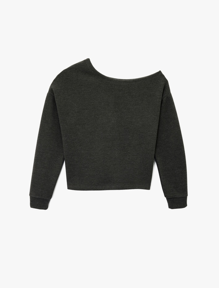  Rahat Kalıp Uzun Kollu Asimetrik Yaka Tişört