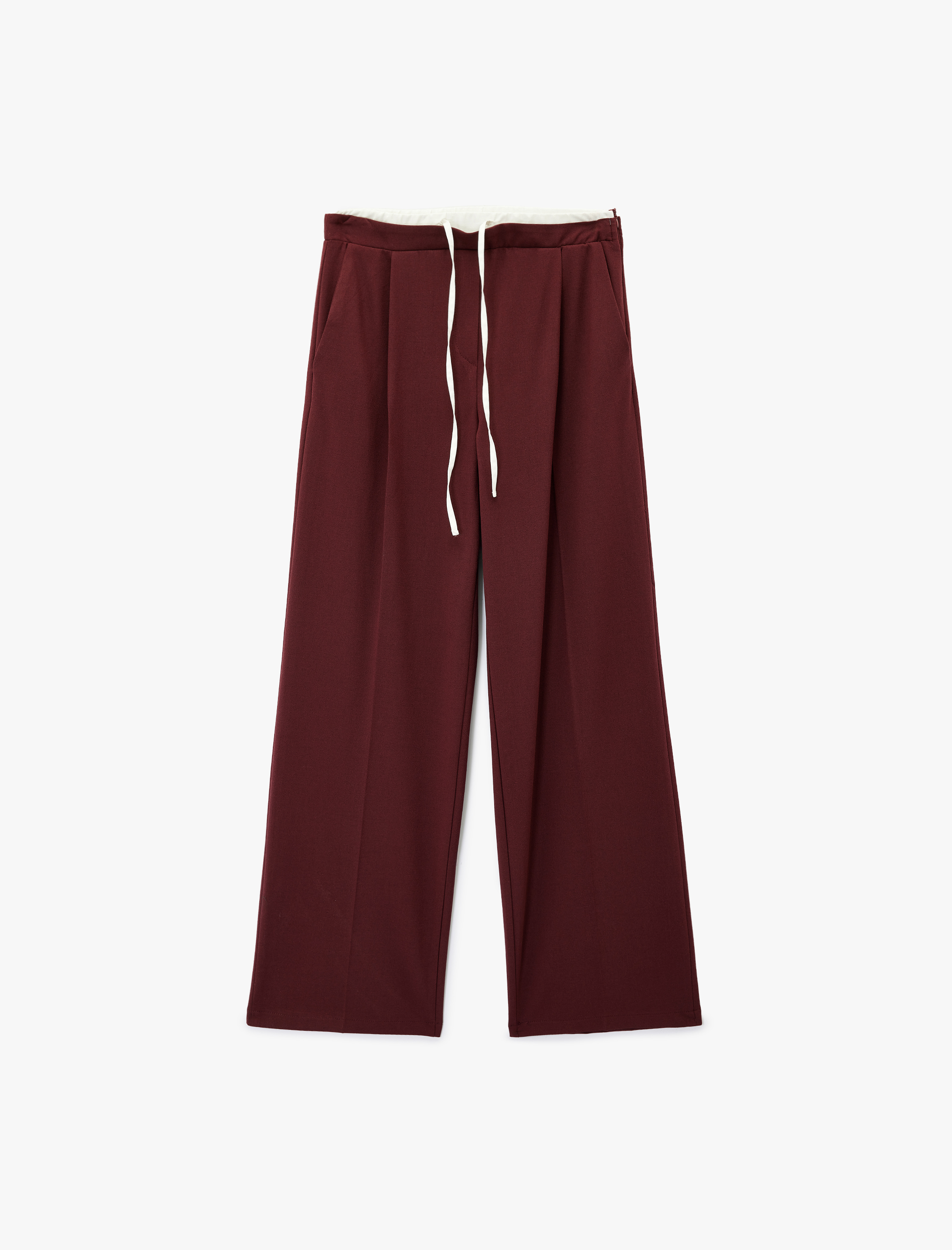   Cepli Pile Detaylı Beli Bağcıklı Geniş Paça Kumaş Pantolon