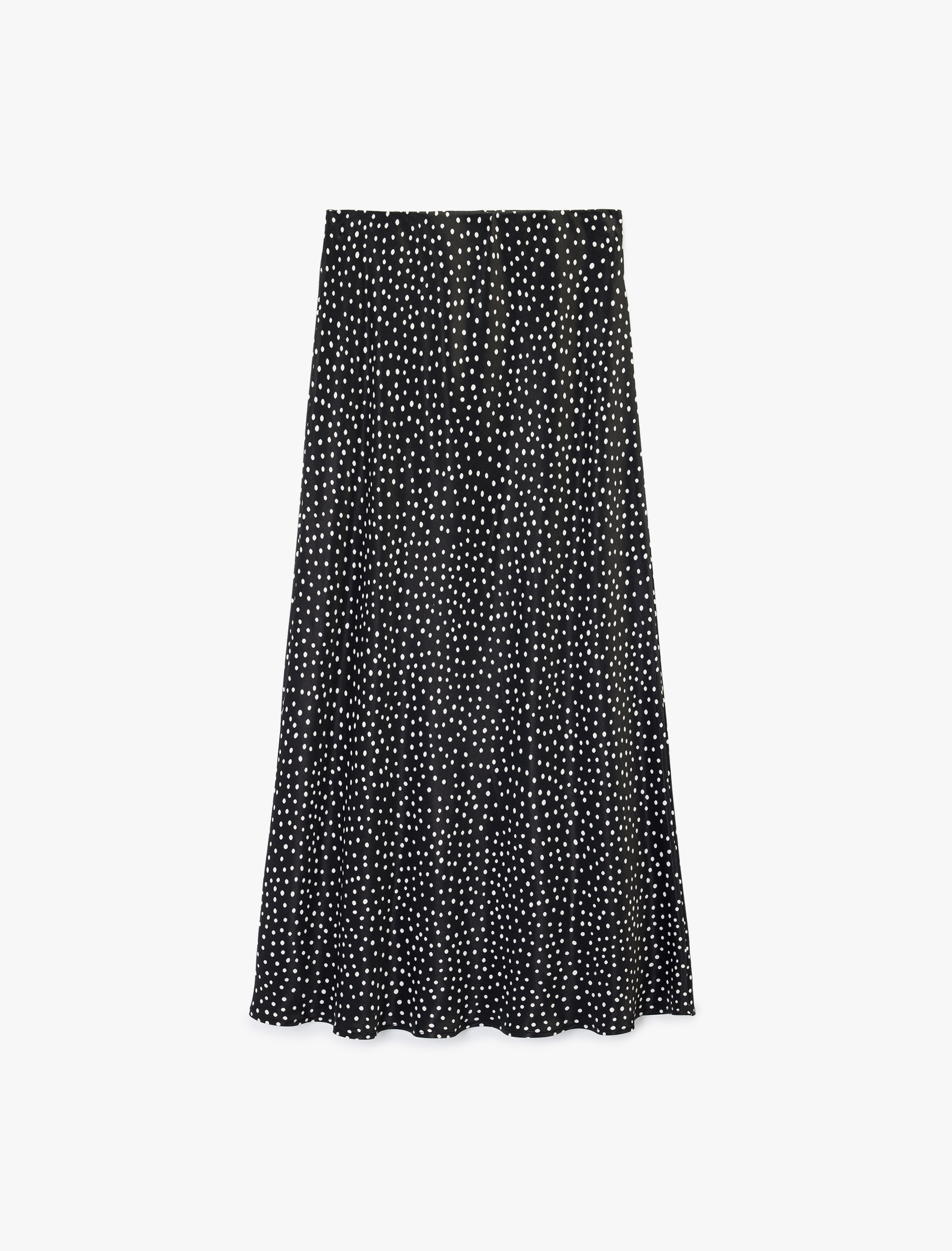   Viskon Puantiyeli Dantel Detaylı Midi Saten Çan Etek