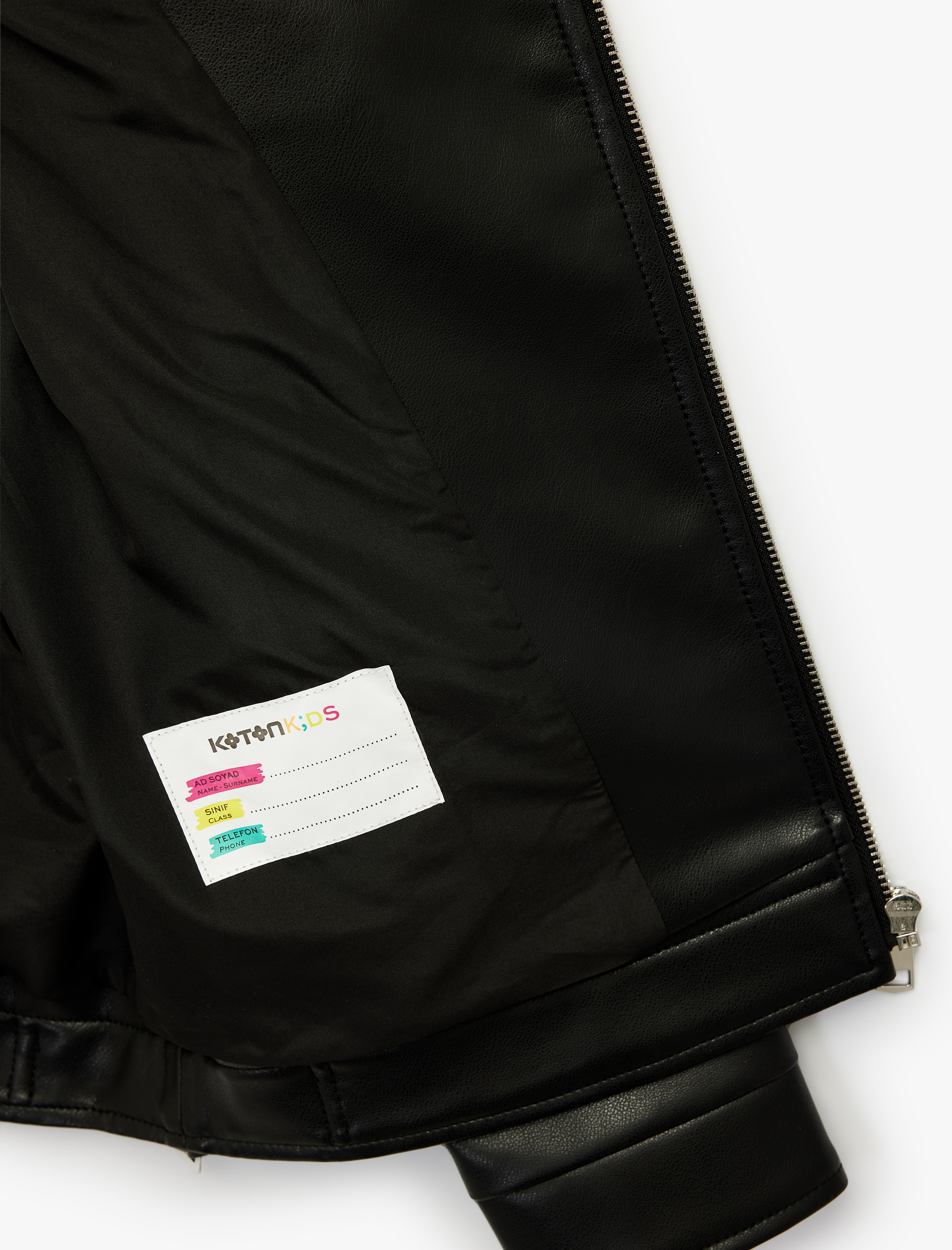  Kız Çocuk Uzun Kollu Fermuarlı Cepli Kruvaze Yaka Suni Deri Biker Ceket