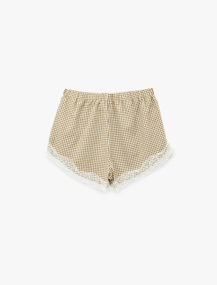  Dantel Detaylı Kareli Şort Pijama Altı