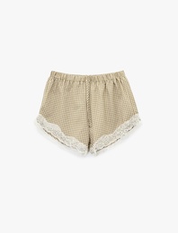 Dantel Detaylı Kareli Şort Pijama Altı