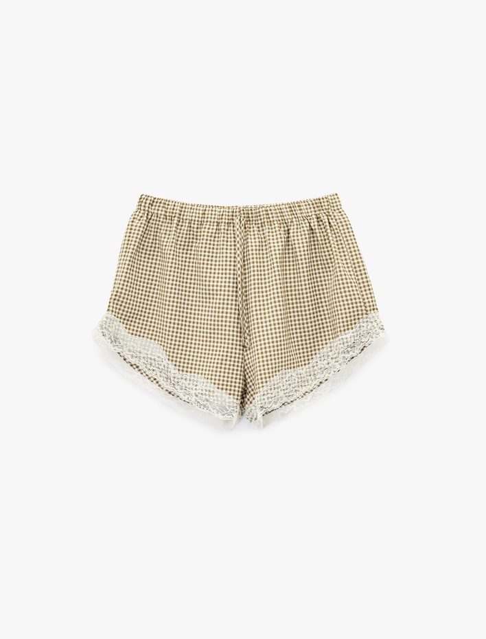  Dantel Detaylı Kareli Şort Pijama Altı