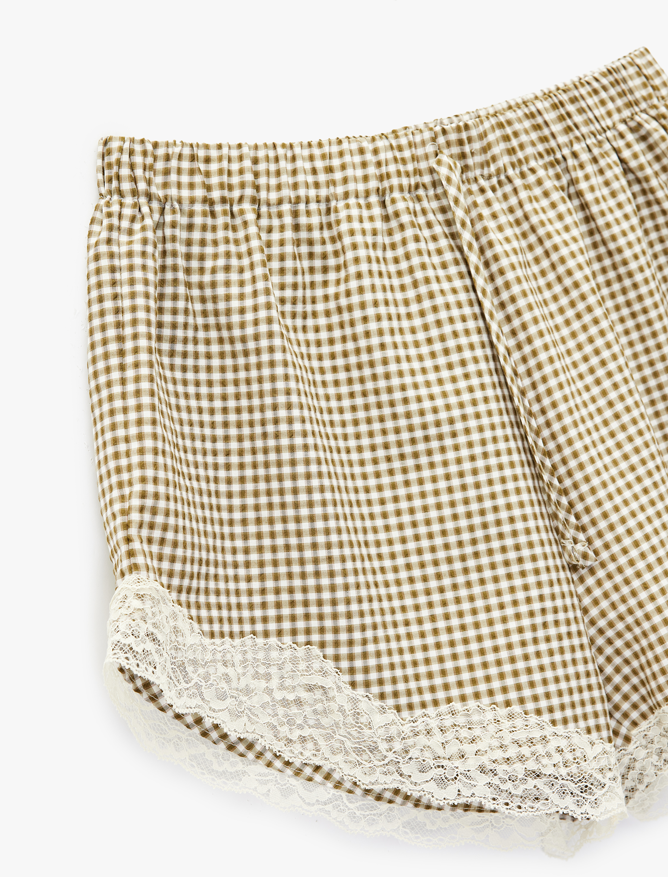   Dantel Detaylı Kareli Şort Pijama Altı