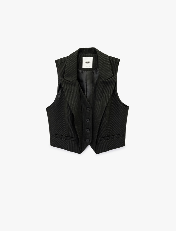  Cep Detaylı V Yaka Düğmeli Kolsuz Yelek