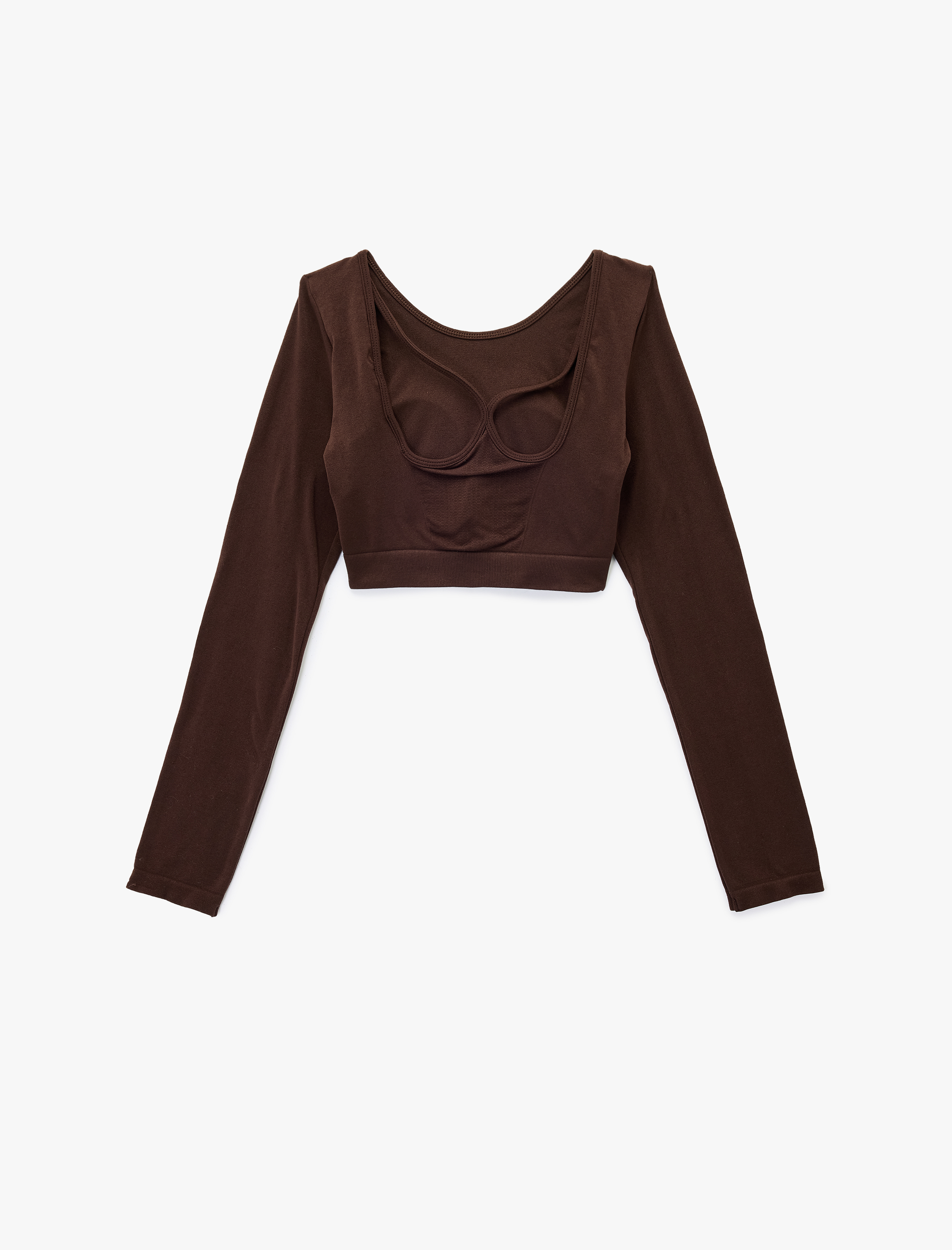   Sırt Detaylı Kayık Yaka Uzun Kollu Crop Spor Tişört