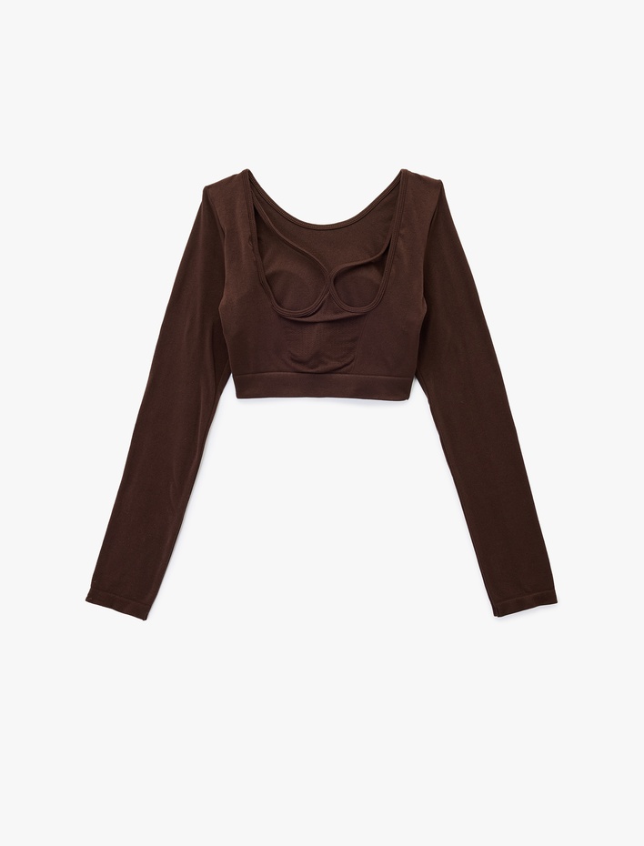  Sırt Detaylı Kayık Yaka Uzun Kollu Crop Spor Tişört