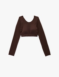 Sırt Detaylı Kayık Yaka Uzun Kollu Crop Spor Tişört