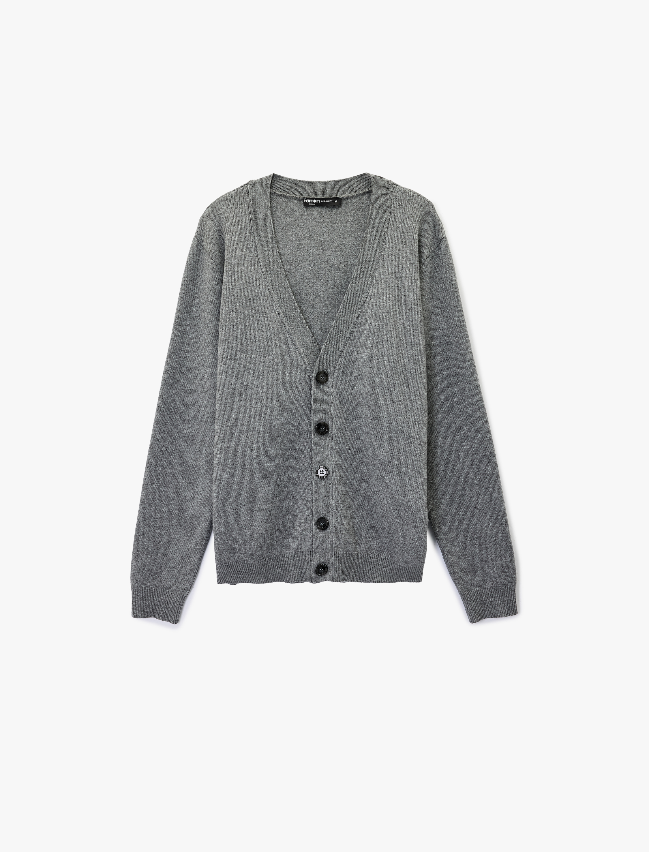   Uzun Kollu Viskon Karışımlı Düğmeli V Yaka Triko Hırka