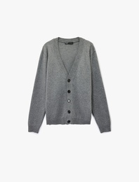 Uzun Kollu Viskon Karışımlı Düğmeli V Yaka Triko Hırka