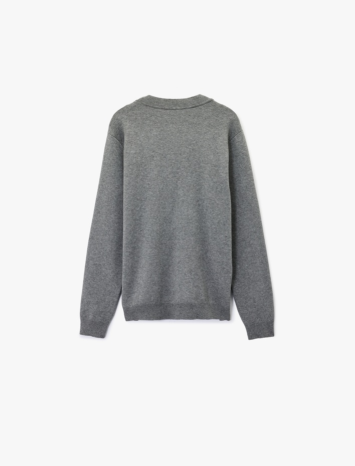  Uzun Kollu Viskon Karışımlı Düğmeli V Yaka Triko Hırka