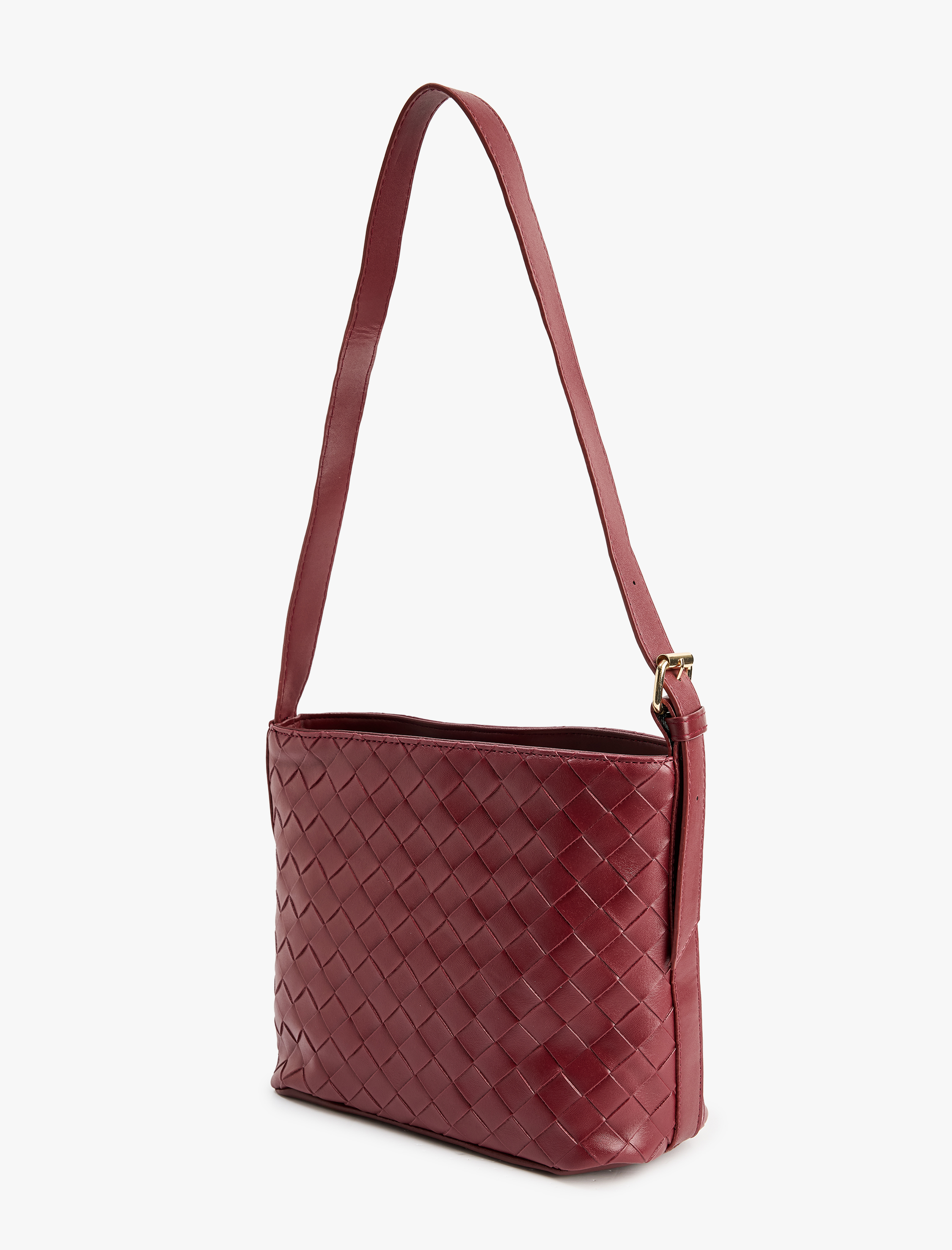  Kadın Örgü Desenli Toka Detaylı Suni Deri Omuz Çantası