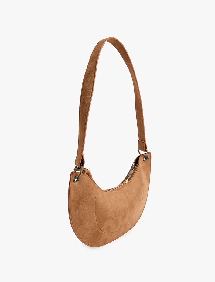 Kadın Fermuarlı Suni Süet Omuz Çantası