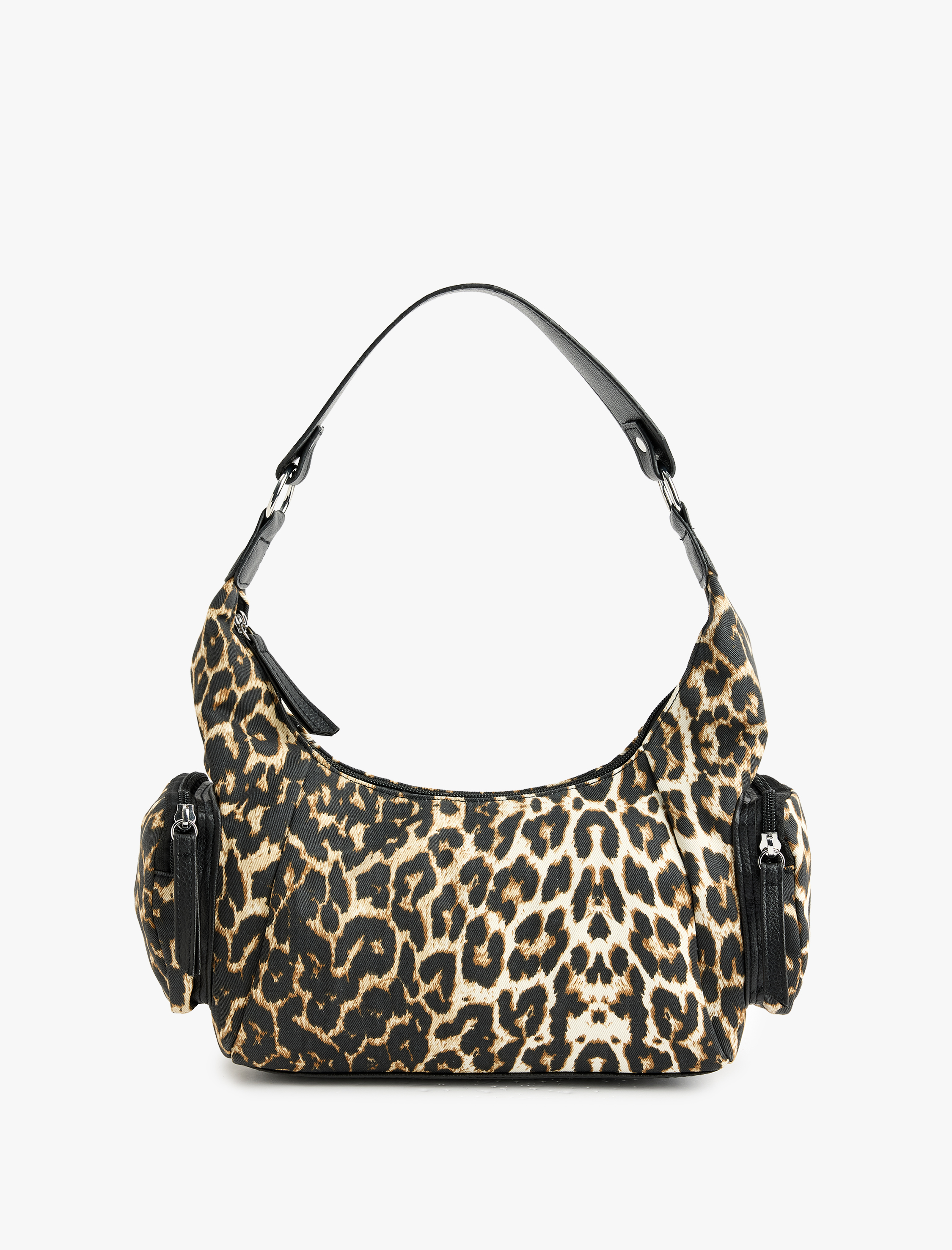  Kadın Leopar Desenli Fermuarlı Mini Cep Detaylı Omuz Çantası