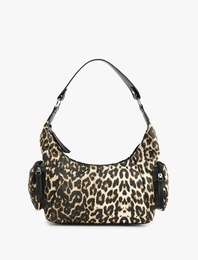 Leopar Desenli Fermuarlı Mini Cep Detaylı Omuz Çantası