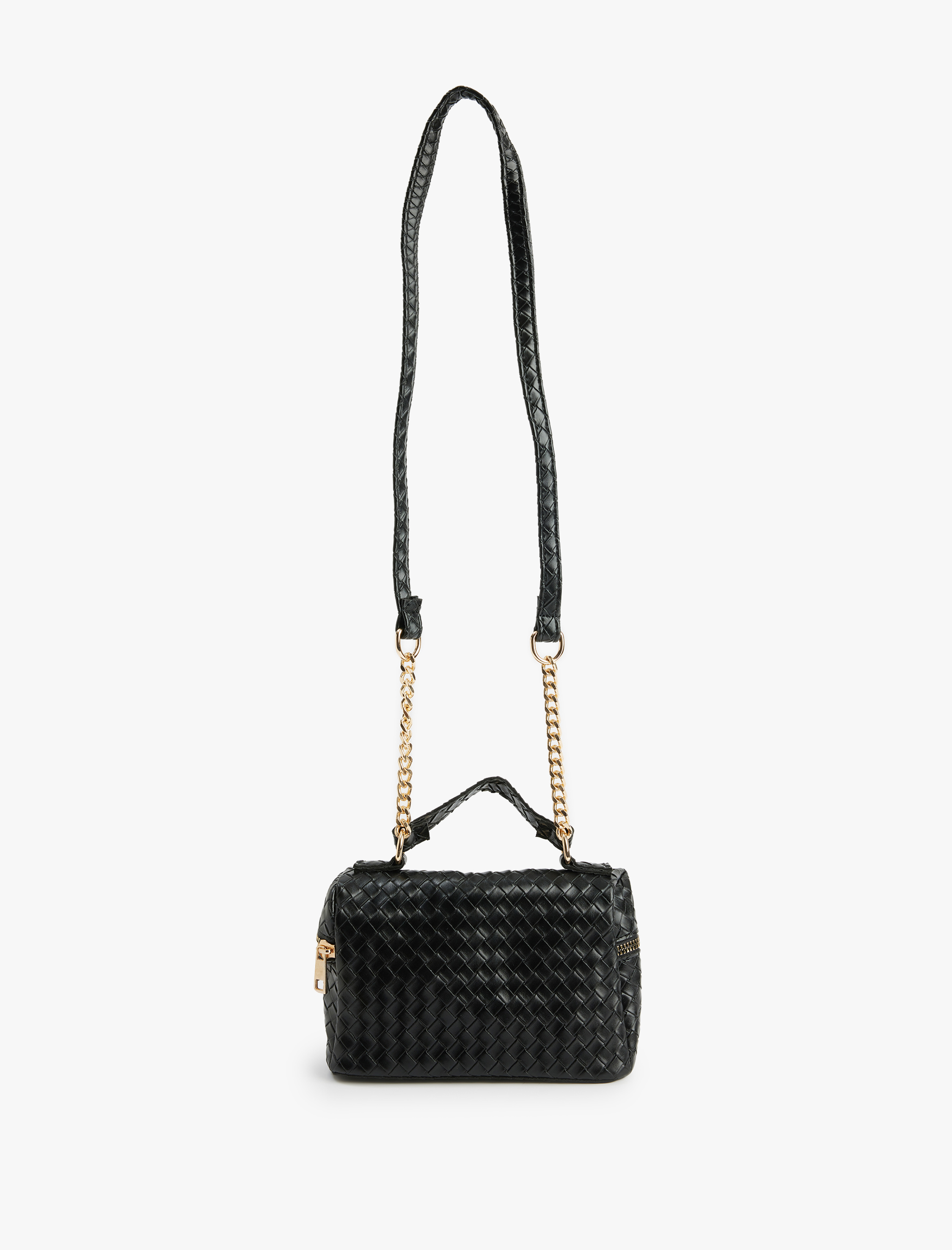  Kadın Örgü Detaylı Zincir Askılı Fermuarlı El ve Omuz Çantası