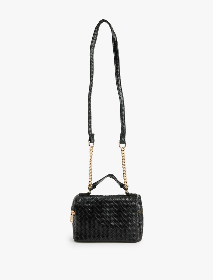 Kadın Örgü Detaylı Zincir Askılı Fermuarlı El ve Omuz Çantası