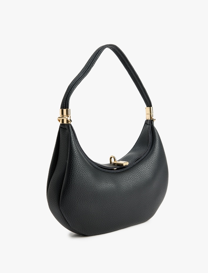 Kadın Suni Deri Metal Aksesuarlı Fermuarlı El ve Omuz Çantası