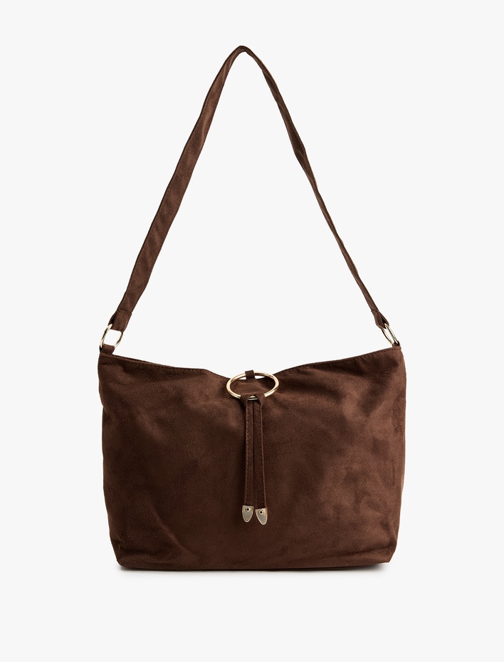 Kadın Süet Görünümlü Metal Aksesuarlı Püsküllü Tote Çanta