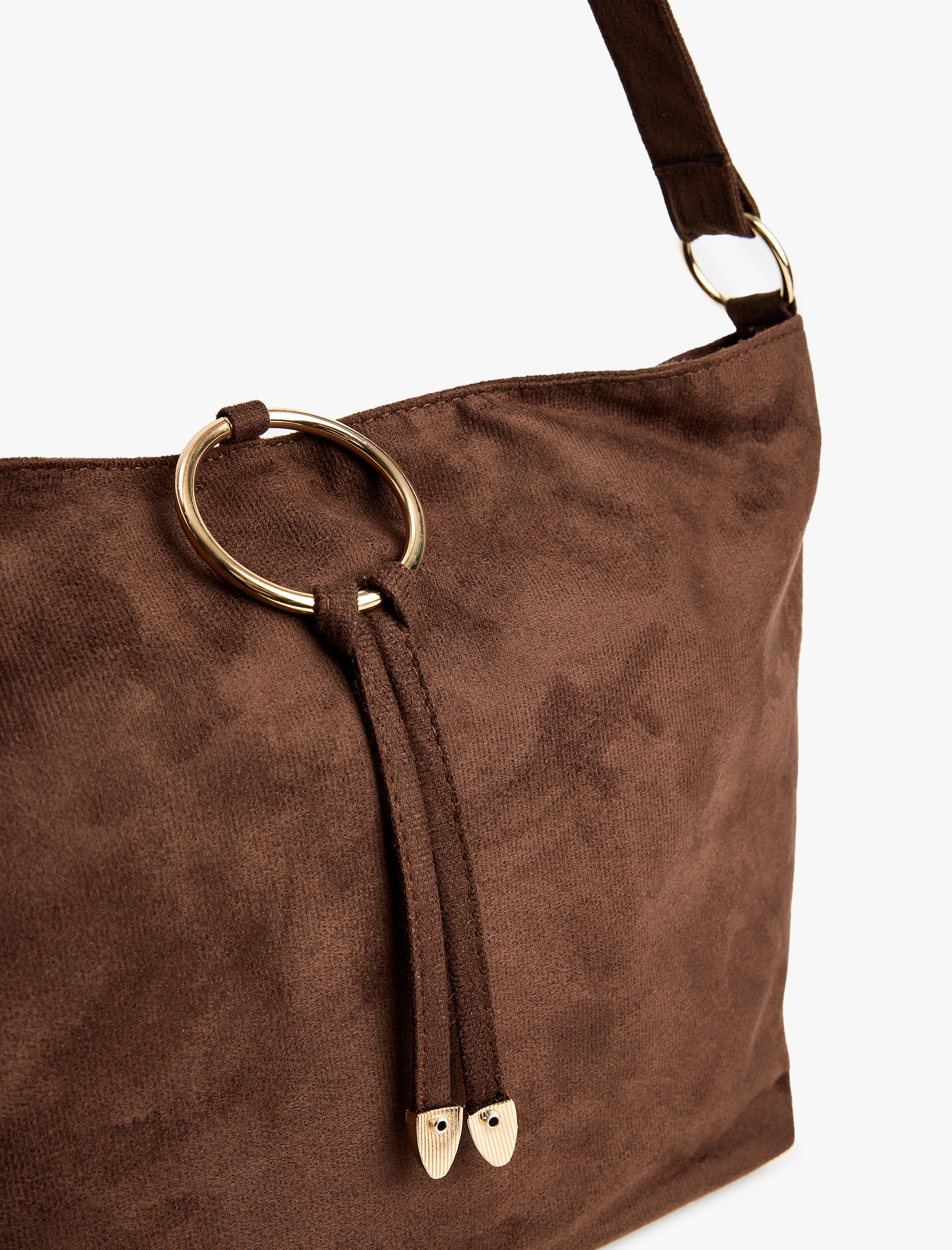  Kadın Süet Görünümlü Metal Aksesuarlı Püsküllü Tote Çanta