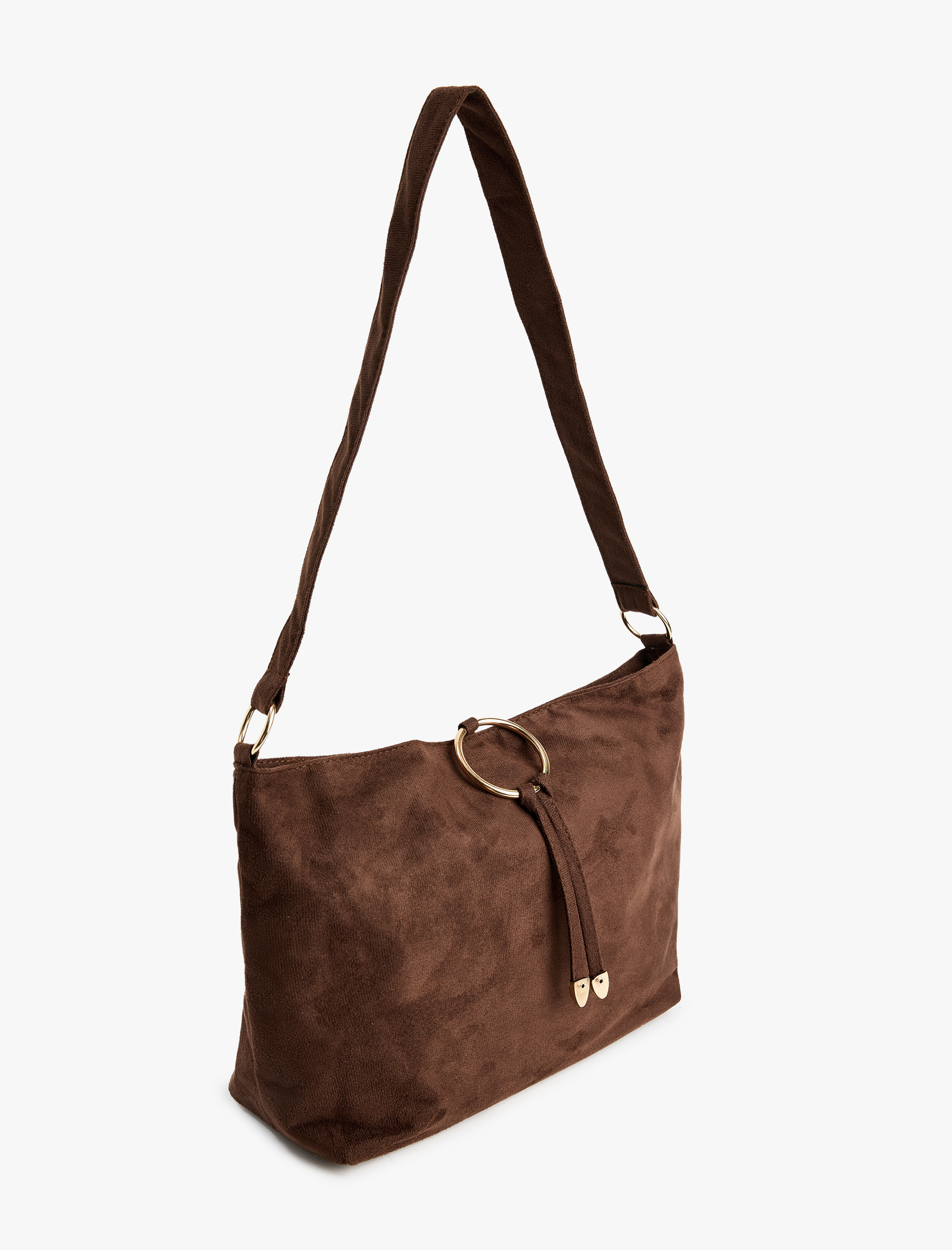  Kadın Süet Görünümlü Metal Aksesuarlı Püsküllü Tote Çanta