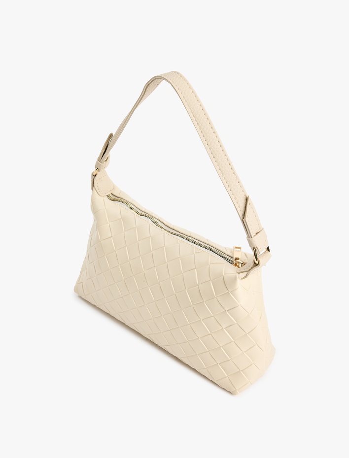 Kadın Örgü Detaylı Fermuarlı Askılı Suni Deri Omuz Çantası