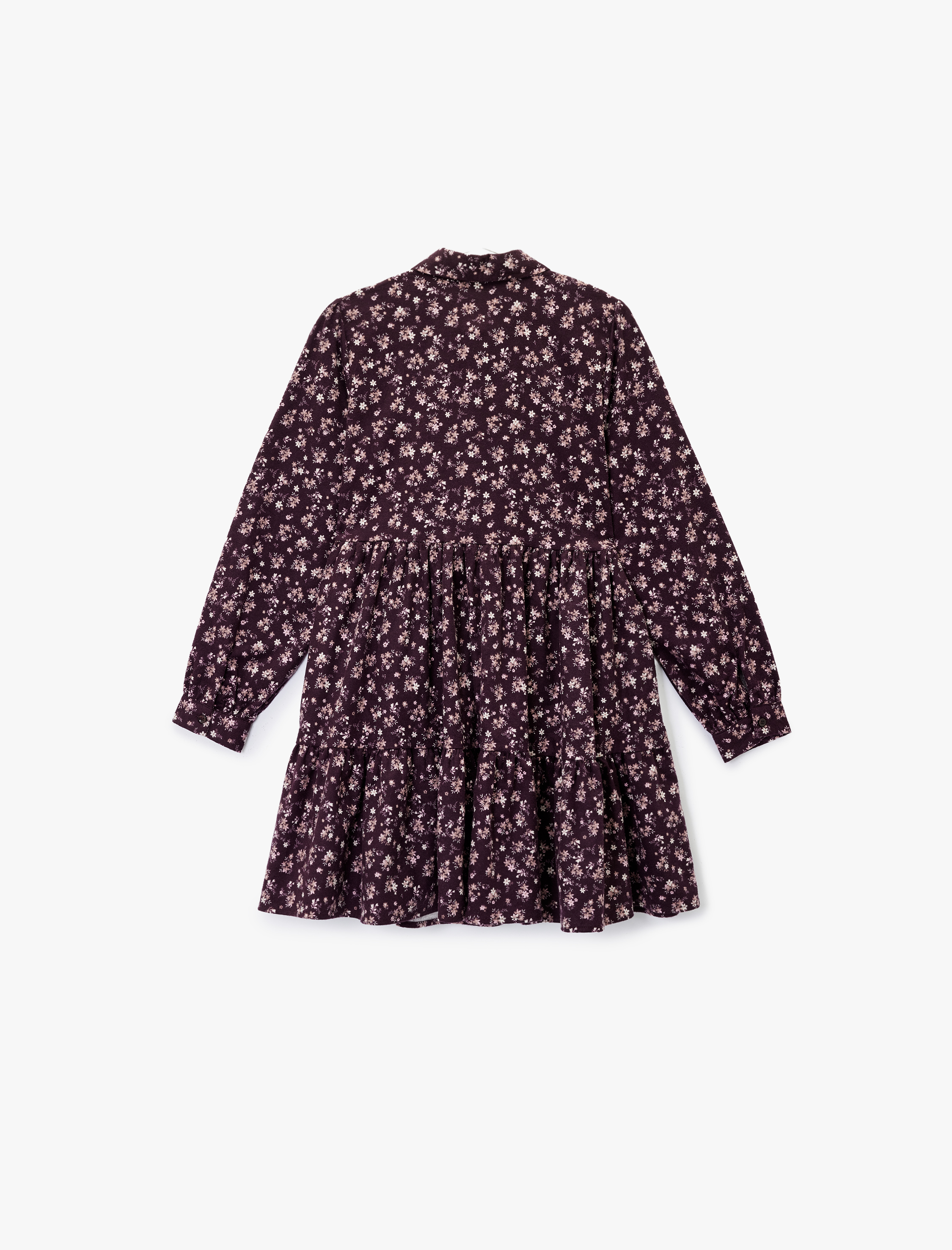   Rahat Kalıp Uzun Kollu Gömlek Yaka Mini Çiçekli Pazen Elbise