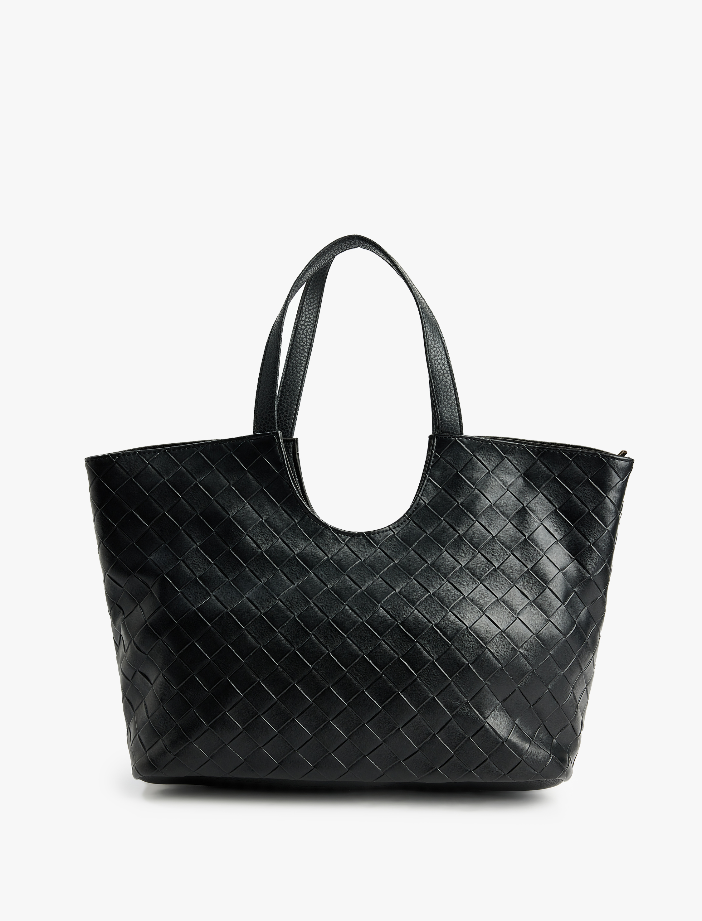  Kadın Örgü Dokulu Fermuarlı Saplı Büyük Tote Çanta