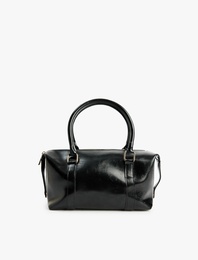 Metal Aksesuarlı Tokalı Fermuarlı Suni Deri El Çantası