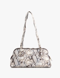 Yılan Derisi Desenli Fermuarlı Saplı Omuz Çantası