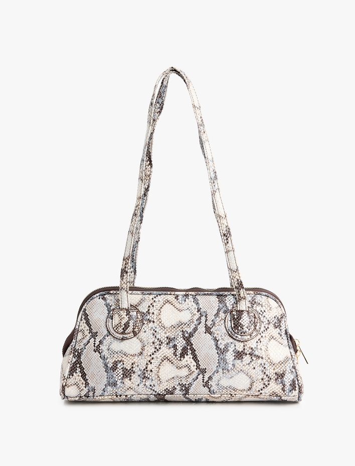 Kadın Yılan Derisi Desenli Fermuarlı Saplı Omuz Çantası